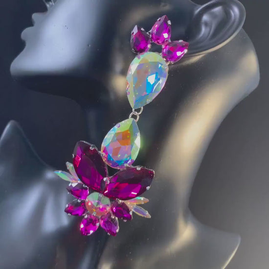 Stunning Earrings / Clip On or Pierced / Statement Earrings / Crystal Jewelry / Dress Earrings / Drag Queen