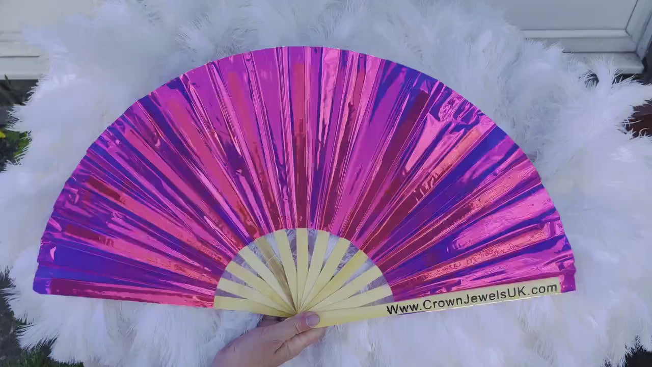 Iridescent pink fan, Drag Queen Bamboo Hand Fan, Fans, Clack Fan, Loud Fan, Bang Fan