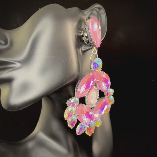 Cameo Earrings / Clip On or Pierced / Statement Earrings / Crystal Jewelry / Dress Earrings / Drag Queen / phantom of the opera