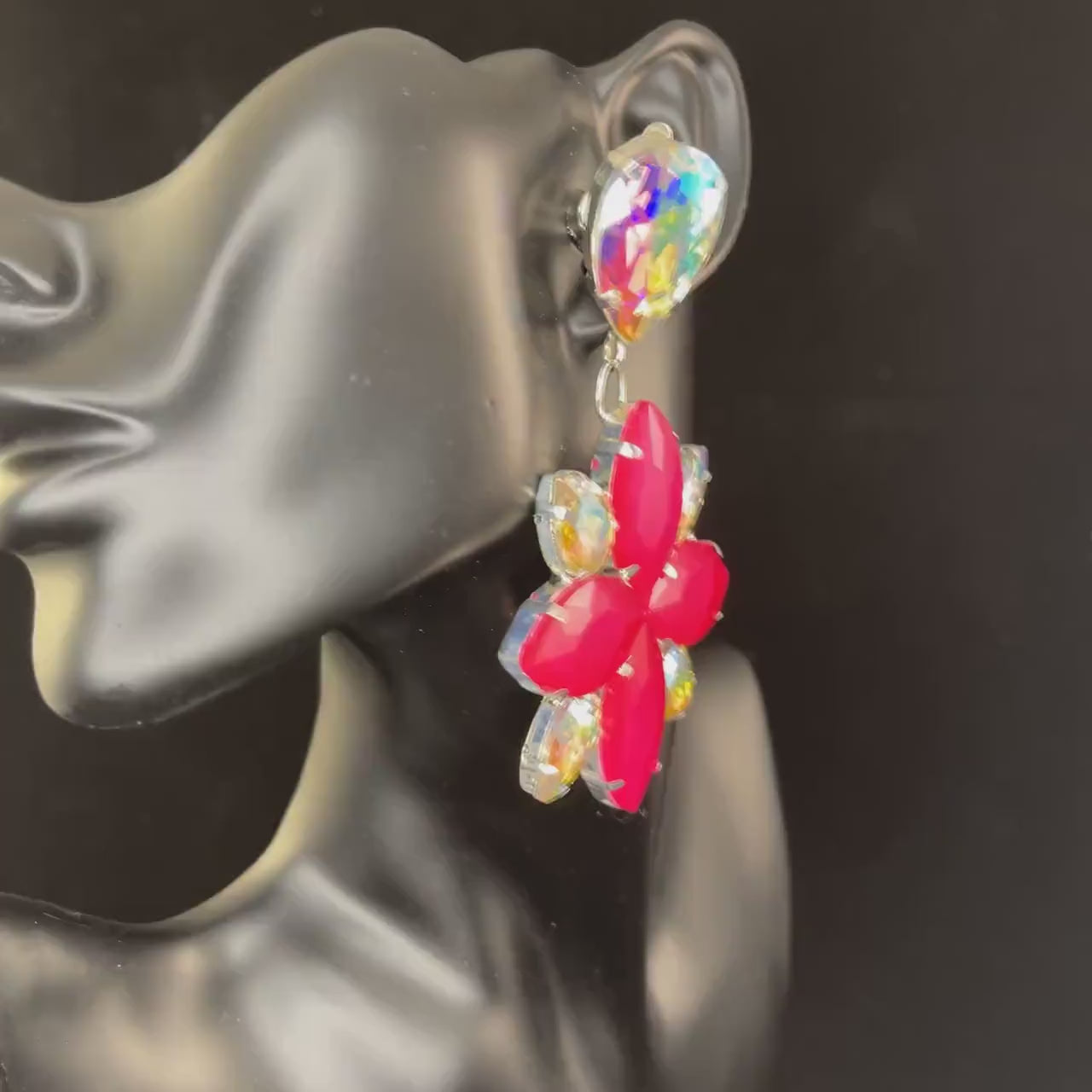 Neon Earrings / Clip On or Pierced / Statement Earrings / Crystal Jewelry / Dress Earrings / Drag Queen / phantom of the opera