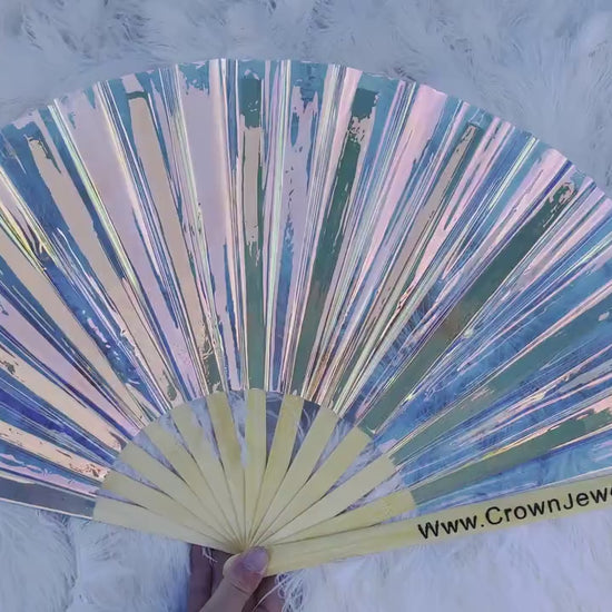 Iridescent Sliver fan, Drag Queen Bamboo Hand Fan, Fans, Clack Fan, Loud Fan, Bang Fan