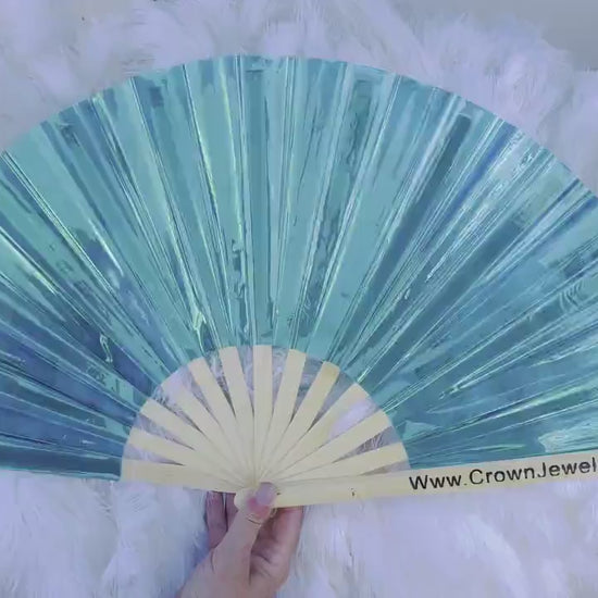 Iridescent Teal fan, Drag Queen Bamboo Hand Fan, Fans, Clack Fan, Loud Fan, Bang Fan