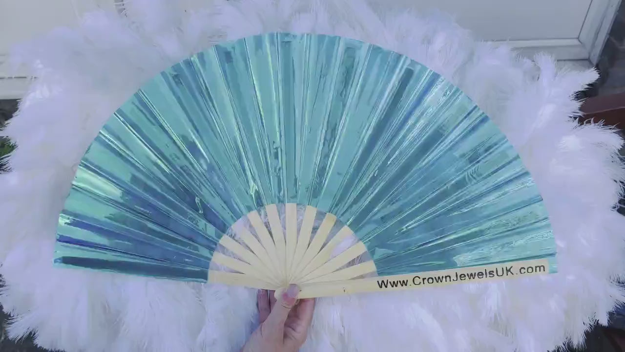 Iridescent Teal fan, Drag Queen Bamboo Hand Fan, Fans, Clack Fan, Loud Fan, Bang Fan
