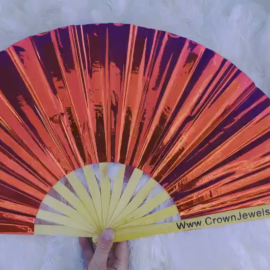 Iridescent Red fan, Drag Queen Bamboo Hand Fan, Fans, Clack Fan, Loud Fan, Bang Fan