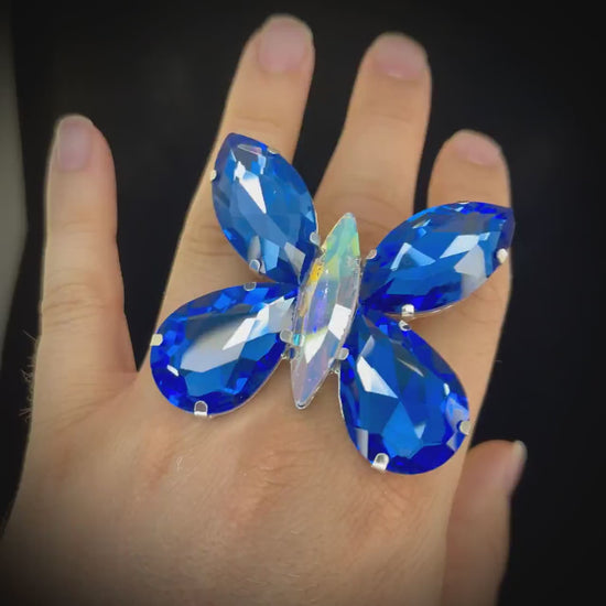 Butterfly Ring / Cocktail Dress Ring / Adjustable back / Gift / Drag Queen Ring /Costume Jewellery