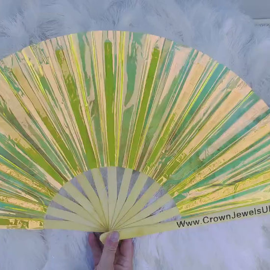 Iridescent golden fan, Drag Queen Bamboo Hand Fan, Fans, Clack Fan, Loud Fan, Bang Fan