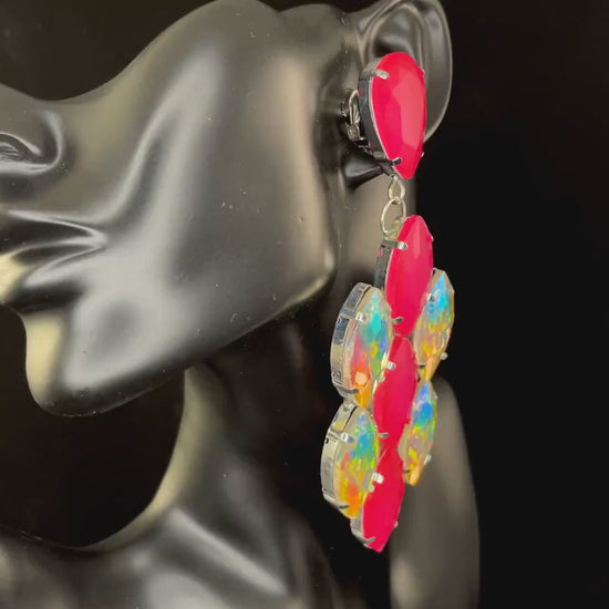 Neon Earrings / Clip On or Pierced / Statement Earrings / Crystal Jewelry / Dress Earrings / Drag Queen / phantom of the opera