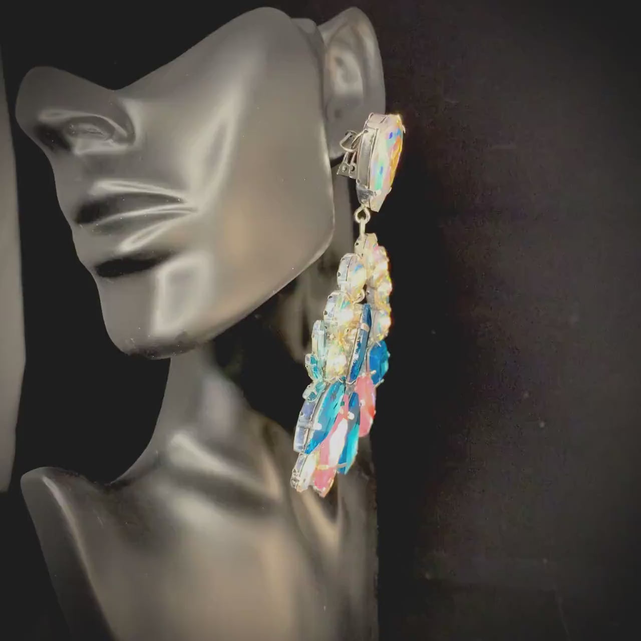 Crystal Hoop Earrings / Clip On or Pierced / Statement Earrings / Crystal Jewelry / Dress Earrings / Drag Queen