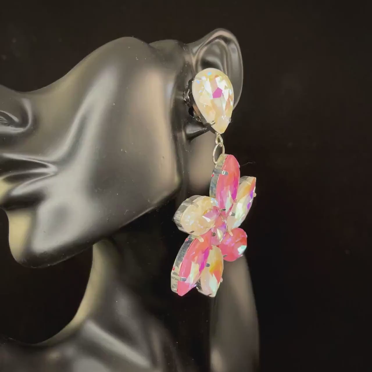 Pink & Frost Earrings / Clip On or Pierced / Statement Earrings / Crystal Jewelry / Dress Earrings / Drag Queen / phantom of the opera
