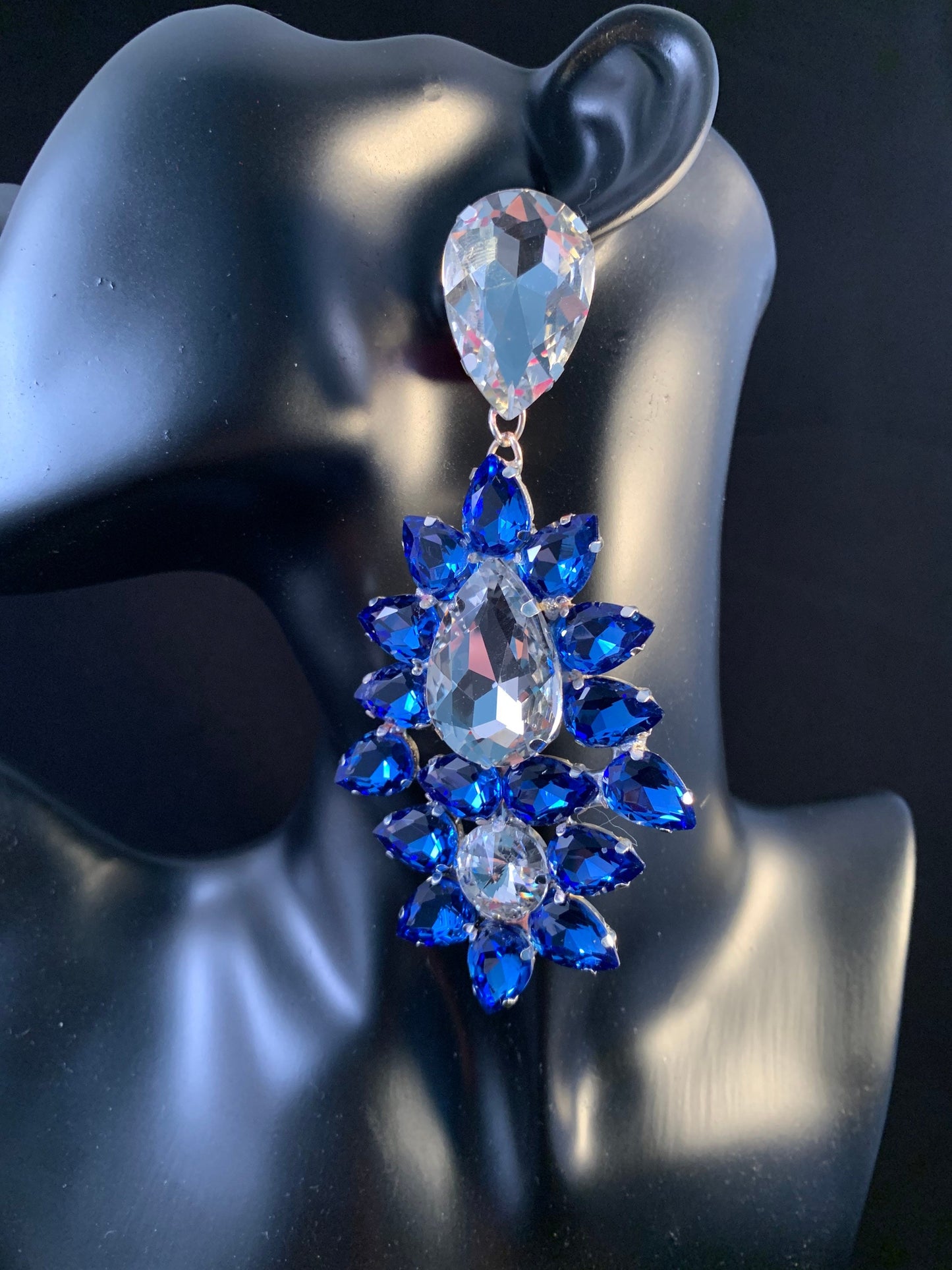 Large Earrings / Clip On or Pierced / Statement Earrings / Crystal Jewelry / Dress Earrings / Drag Queen