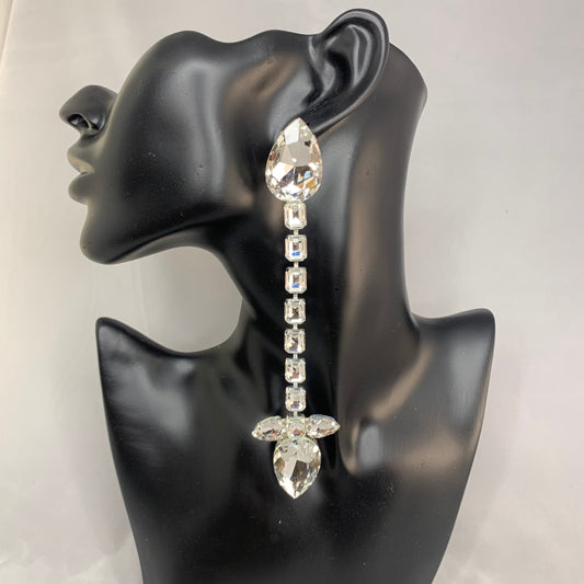 Long Drop Earrings / Clip On or Pierced / Statement Earrings / Crystal Jewelry / Dress Earrings / Drag Queen