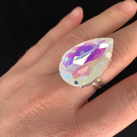 Multicolour Crystal Teardrop Ring / Cocktail Dress Ring / Adjustable back / Gift / Mothers day