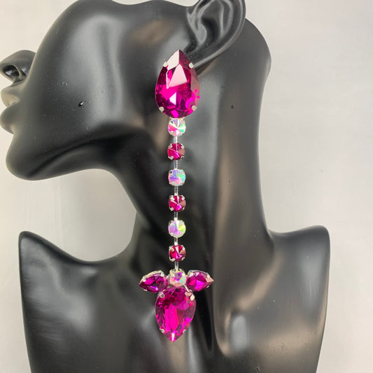 Long Drop Earrings / Clip On or Pierced / Statement Earrings / Crystal Jewelry / Dress Earrings / Drag Queen