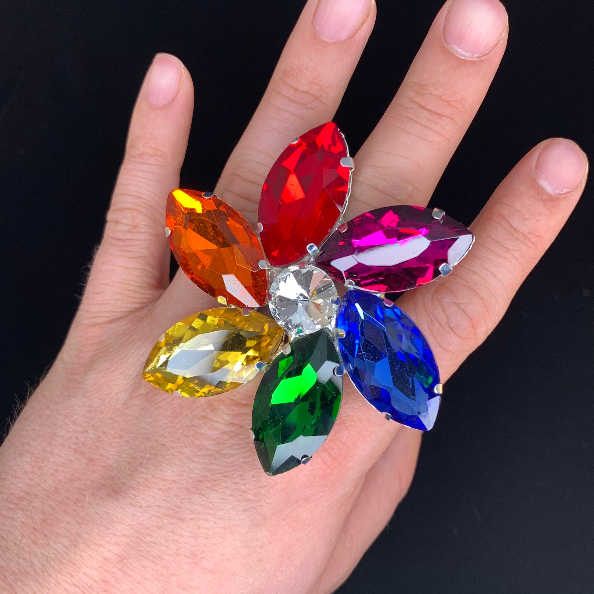 Multicoloured Pride Ring / Cocktail Dress Ring / Adjustable back / Gift / Drag Queen Ring /Large Costume Jewellery Ring