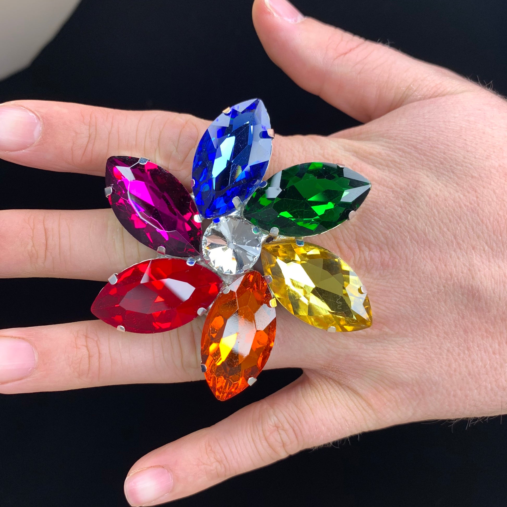 Multicoloured Pride Ring / Cocktail Dress Ring / Adjustable back / Gift / Drag Queen Ring /Large Costume Jewellery Ring