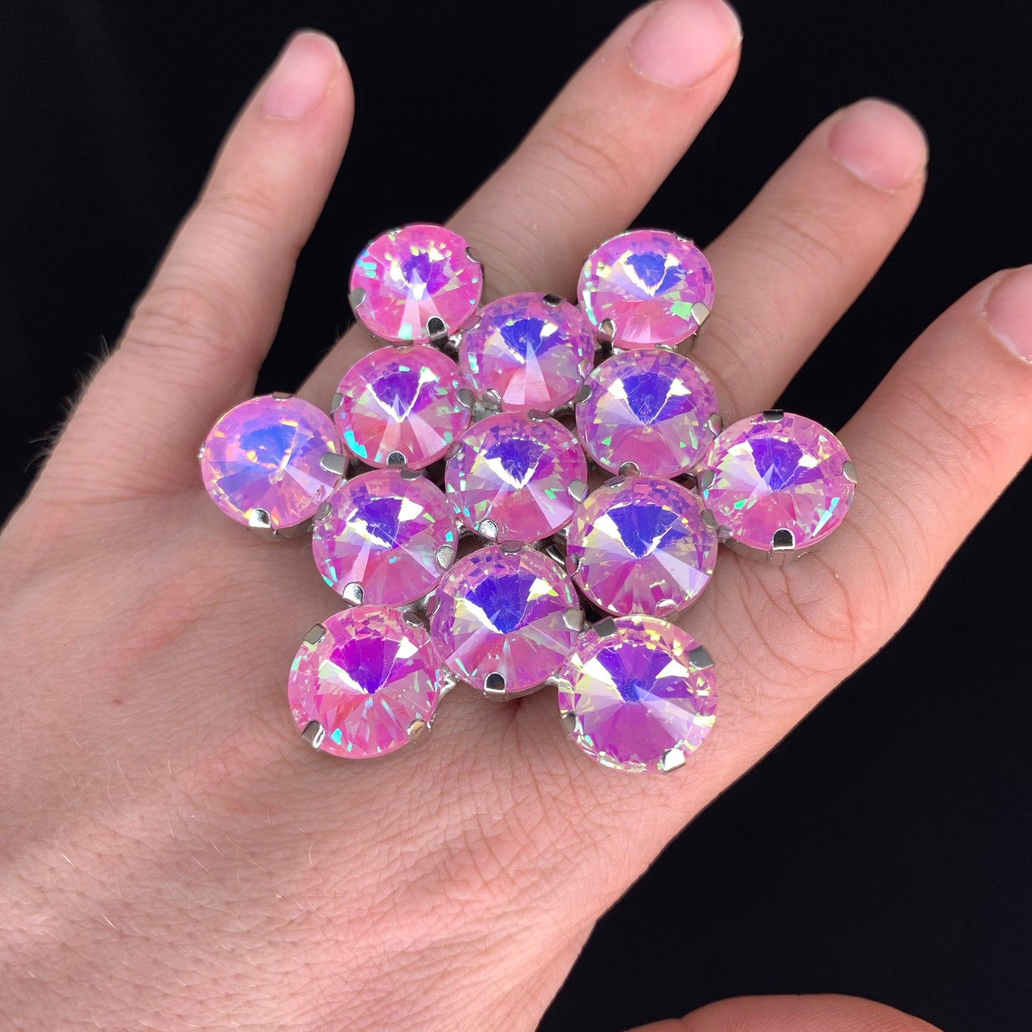XL Honeycomb Ring / Cocktail Dress Ring / Adjustable back / Gift / Drag Queen Ring /Costume Jewellery