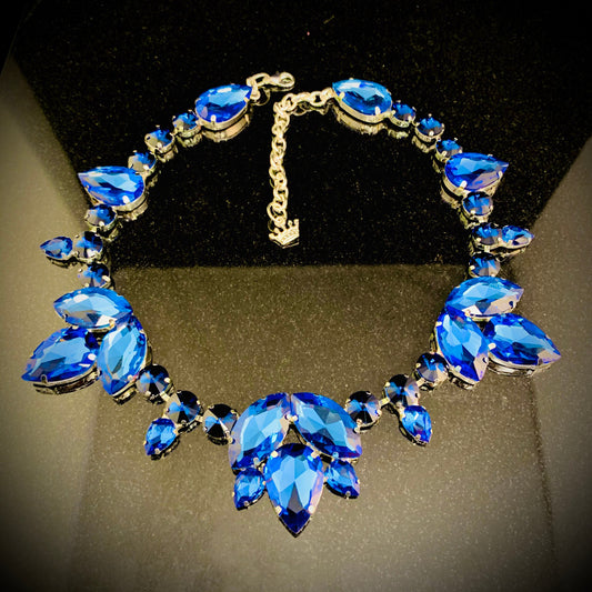 Sapphire Elegant Statement Necklace / Adjustable Length Chain / Drag Queen Jewelry / Costume jewellery / Lobster Claw Closure