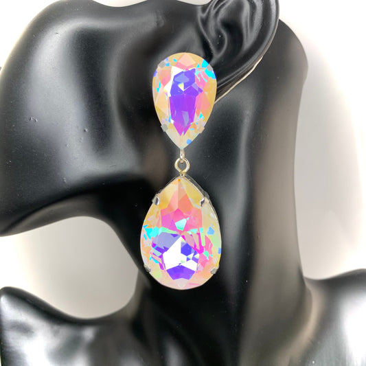 Crystal Earrings / Clip On or Pierced / Statement Earrings / Crystal Jewelry / Dress Earrings / Drag Queen