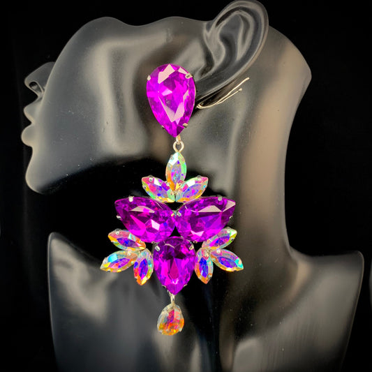 Beautiful Earrings / Clip On or Pierced / Statement Earrings / Crystal Jewelry / Dress Earrings / Drag Queen