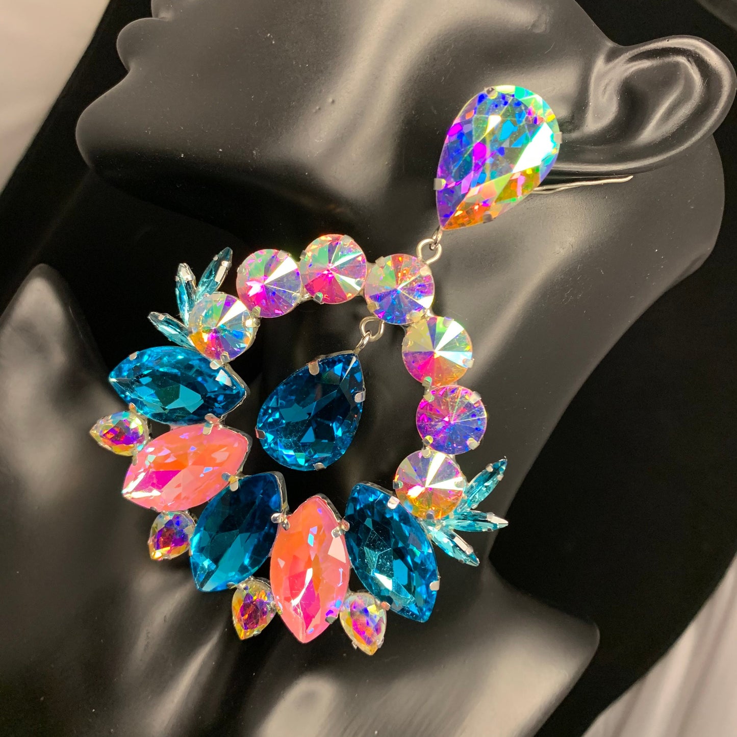 Crystal Hoop Earrings / Clip On or Pierced / Statement Earrings / Crystal Jewelry / Dress Earrings / Drag Queen