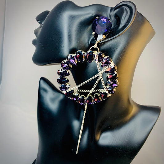 Crystal Chain Hoop Earrings / Clip On or Pierced / Statement Earrings / Crystal Jewelry / Dress Earrings / Drag Queen / steam punk /