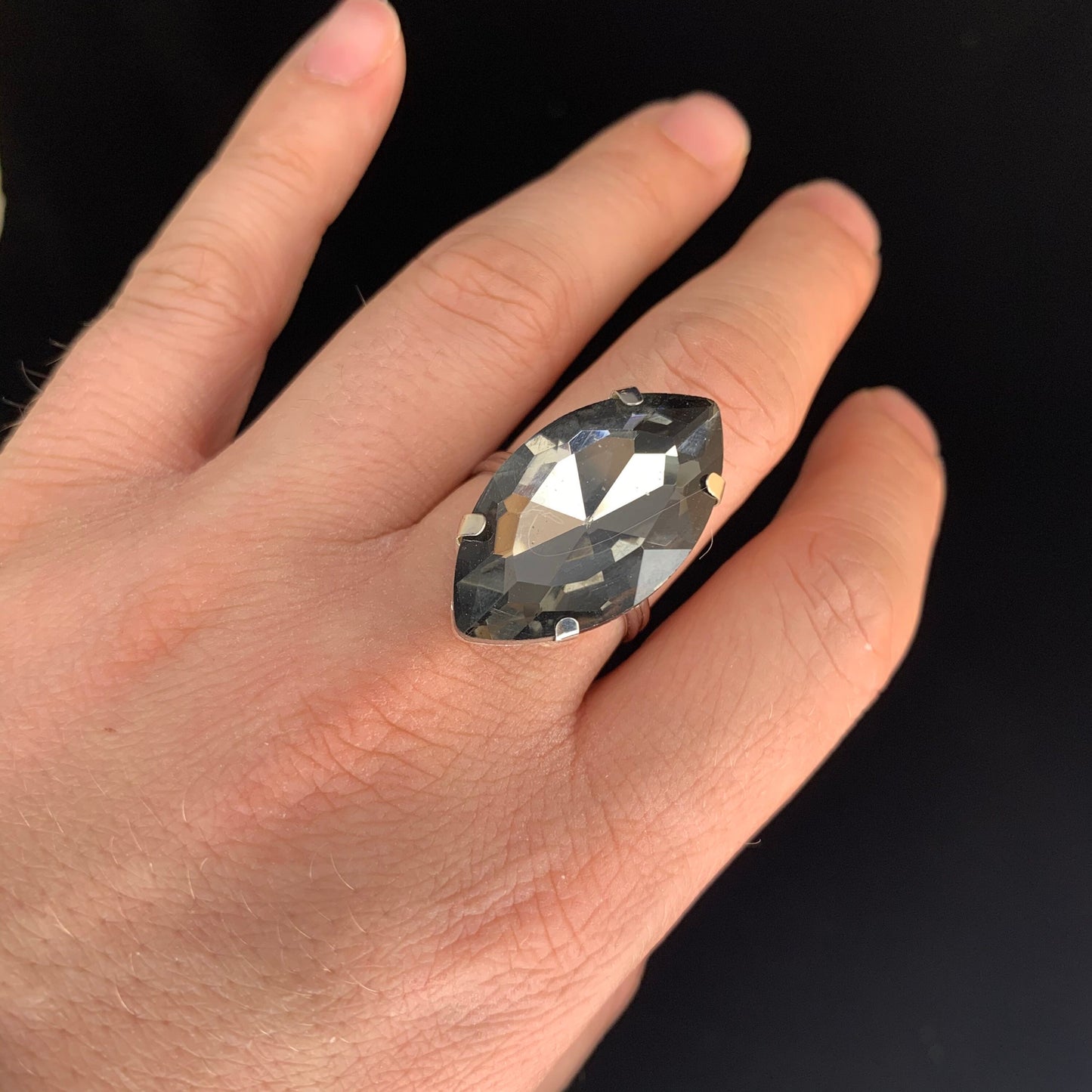 Crystal horse eye Ring / Cocktail Dress Ring / Adjustable back / Gift / Drag Queen Ring
