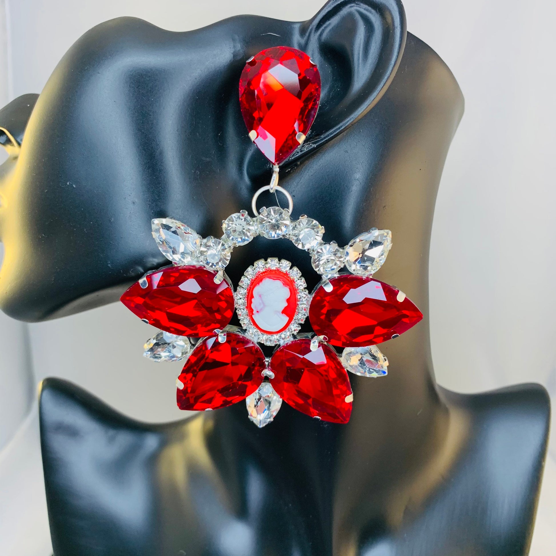 Cameo Earrings / Clip On or Pierced / Statement Earrings / Crystal Jewelry / Dress Earrings / Drag Queen / phantom of the opera