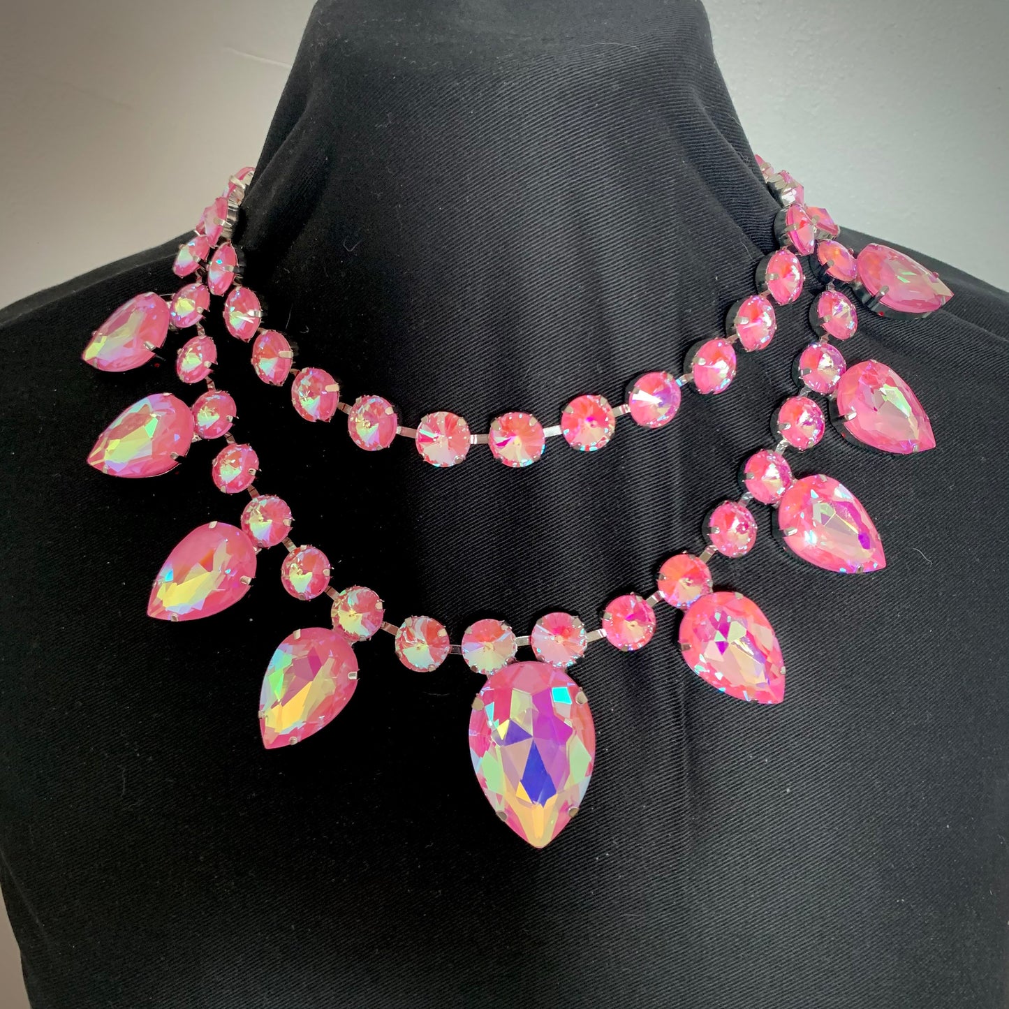 Pink AB Double necklace / bespoke Necklace / Adjustable / Drag Queen Costume Jewelry / Cocktails Jewellery  / Queer