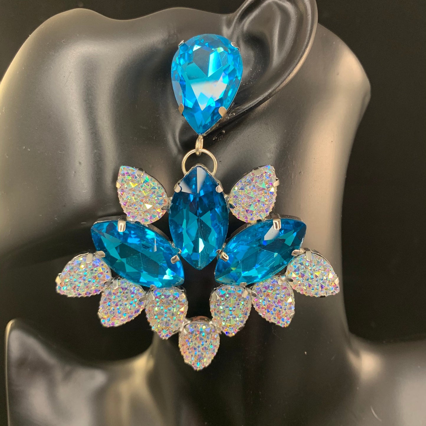 Light Blue and cosmic cluster Earrings / cocktail earrings / little black dress / drag queen / pride