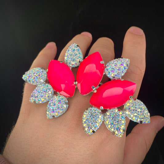 Neon and cosmic cluster  / Cocktail Dress Ring / Adjustable back / Gift / Drag Queen Ring /Costume Jewellery