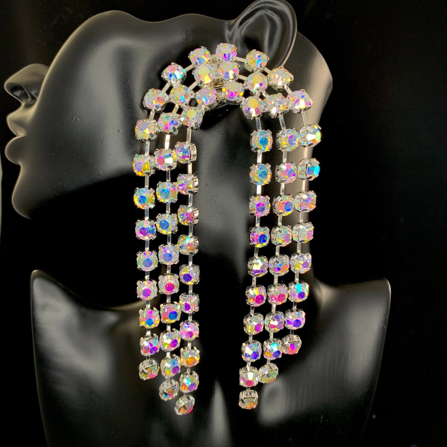 Waterfall Earrings / Sparkling Clip on or Pierced / Gift / Drag Queen Jewelry / Costume Jewellery
