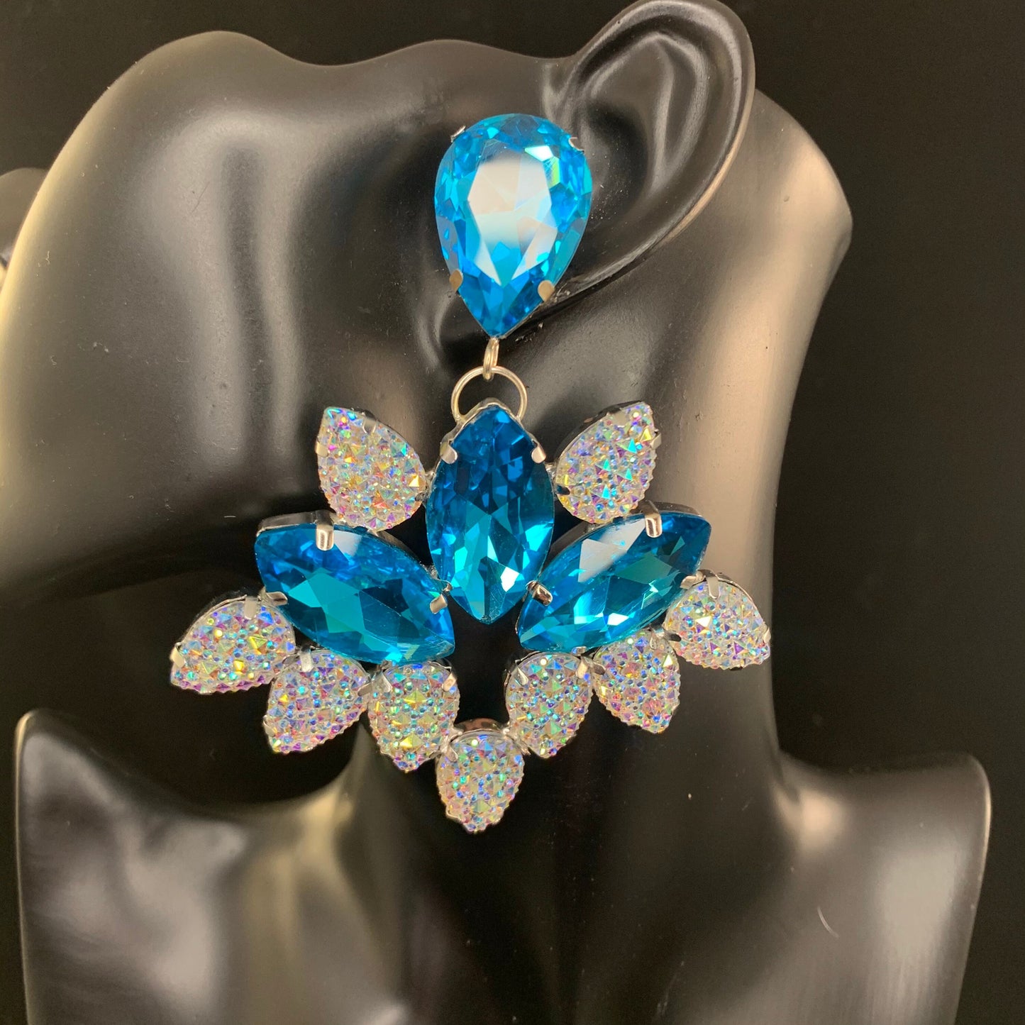 Light Blue and cosmic cluster Earrings / cocktail earrings / little black dress / drag queen / pride