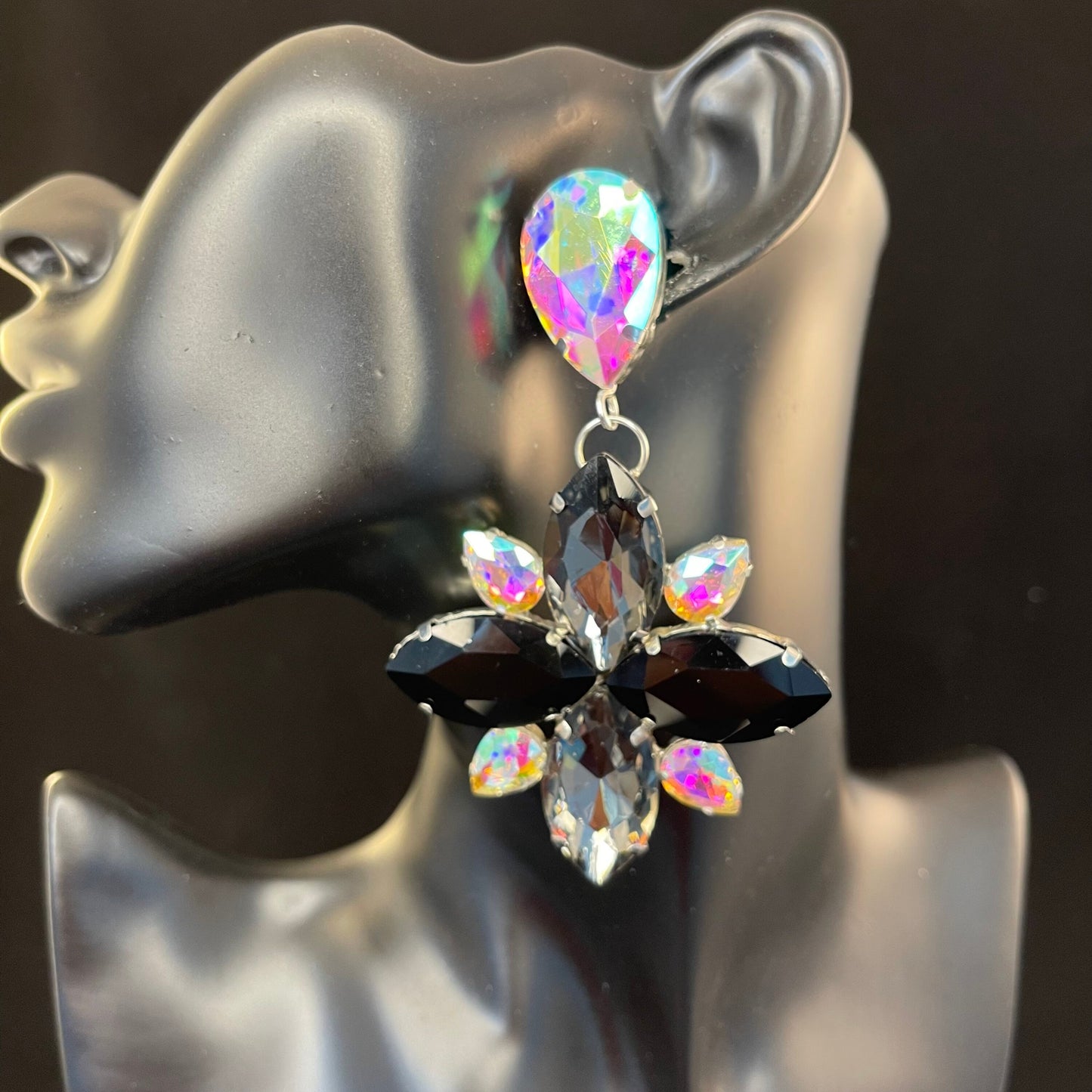 Stunning Earrings / Clip On or Pierced / Statement Earrings / Crystal Jewelry / Dress Earrings / Drag Queen / dangle