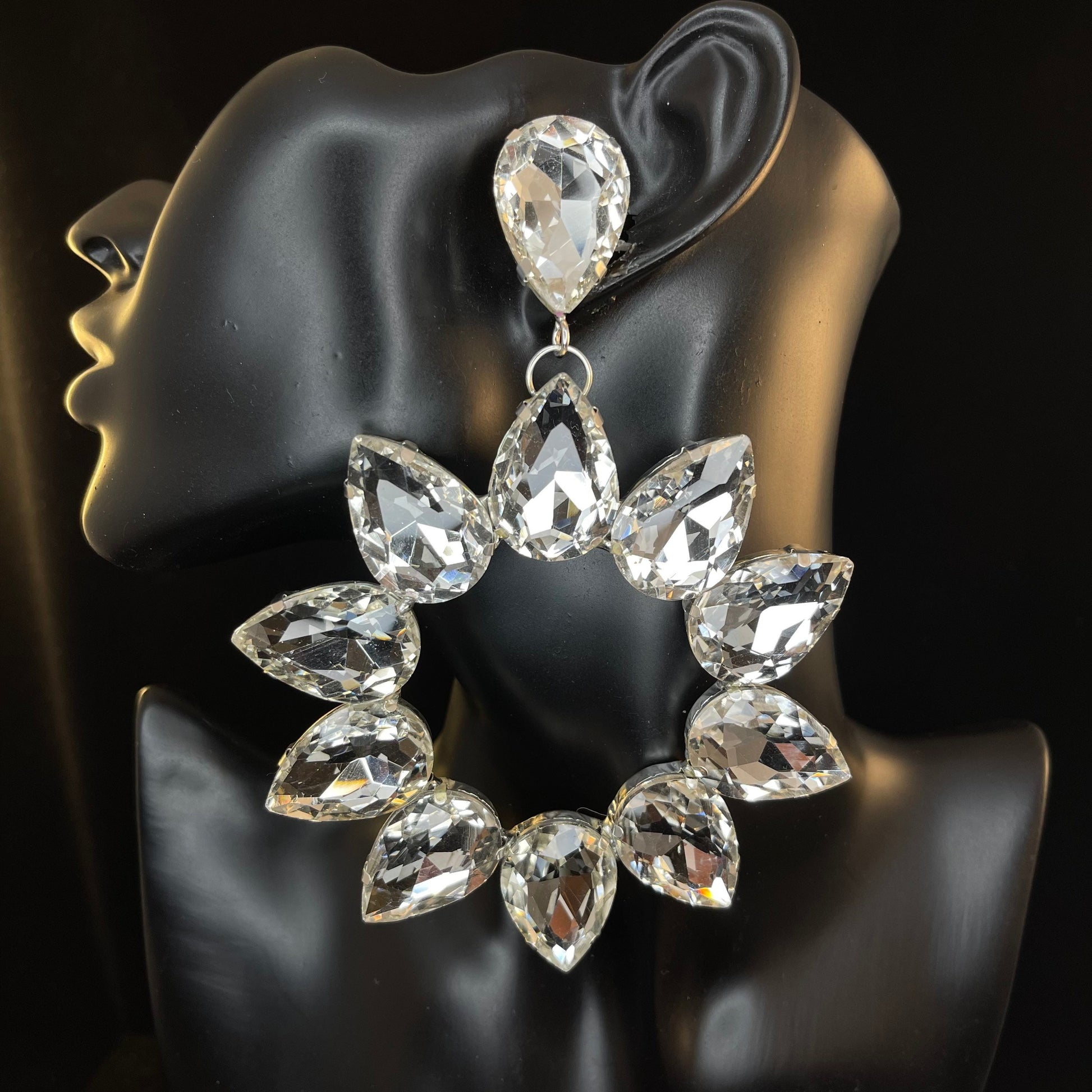Crystal Earrings / Clip On or Pierced / Statement Earrings / Crystal Jewelry / Dress Earrings / Drag Queen / phantom of the opera