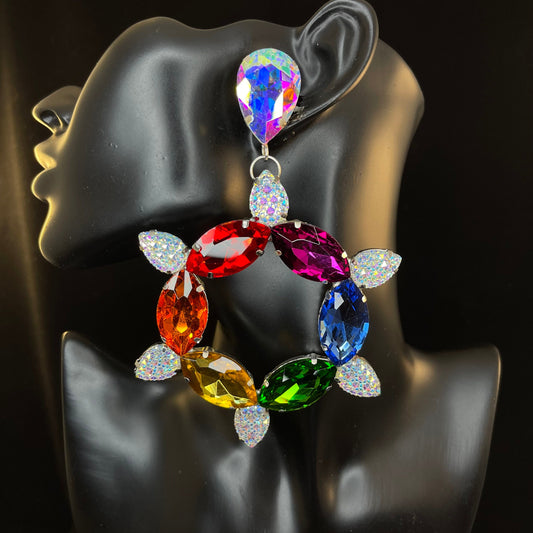 Crystal Pride  Earrings / Long Sparkling Clip on or Pierced / Gift / Drag Queen Jewelry / Costume Jewellery