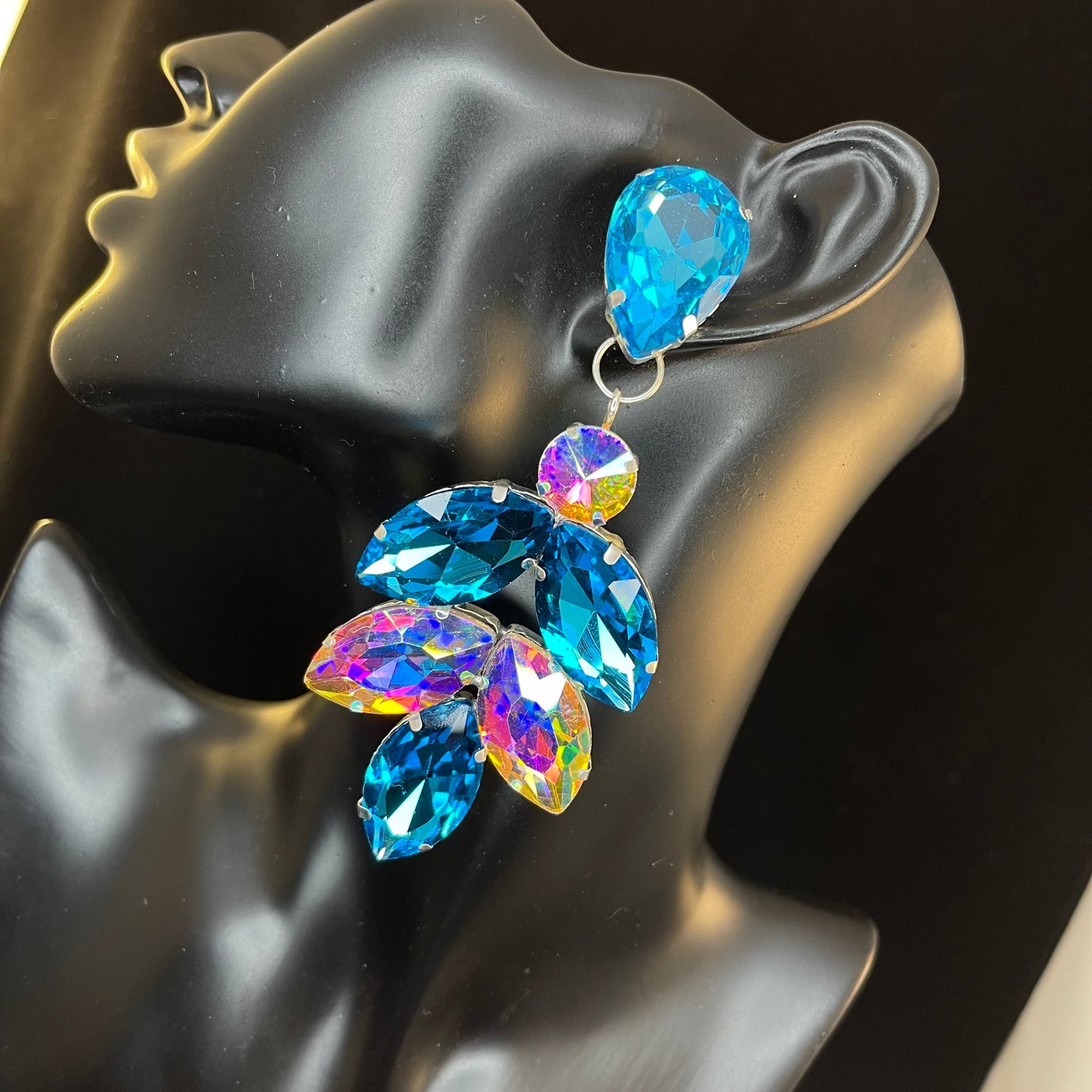Crystal Earrings / Long Sparkling Clip on or Pierced / Gift / Drag Queen Jewelry / Costume Jewellery