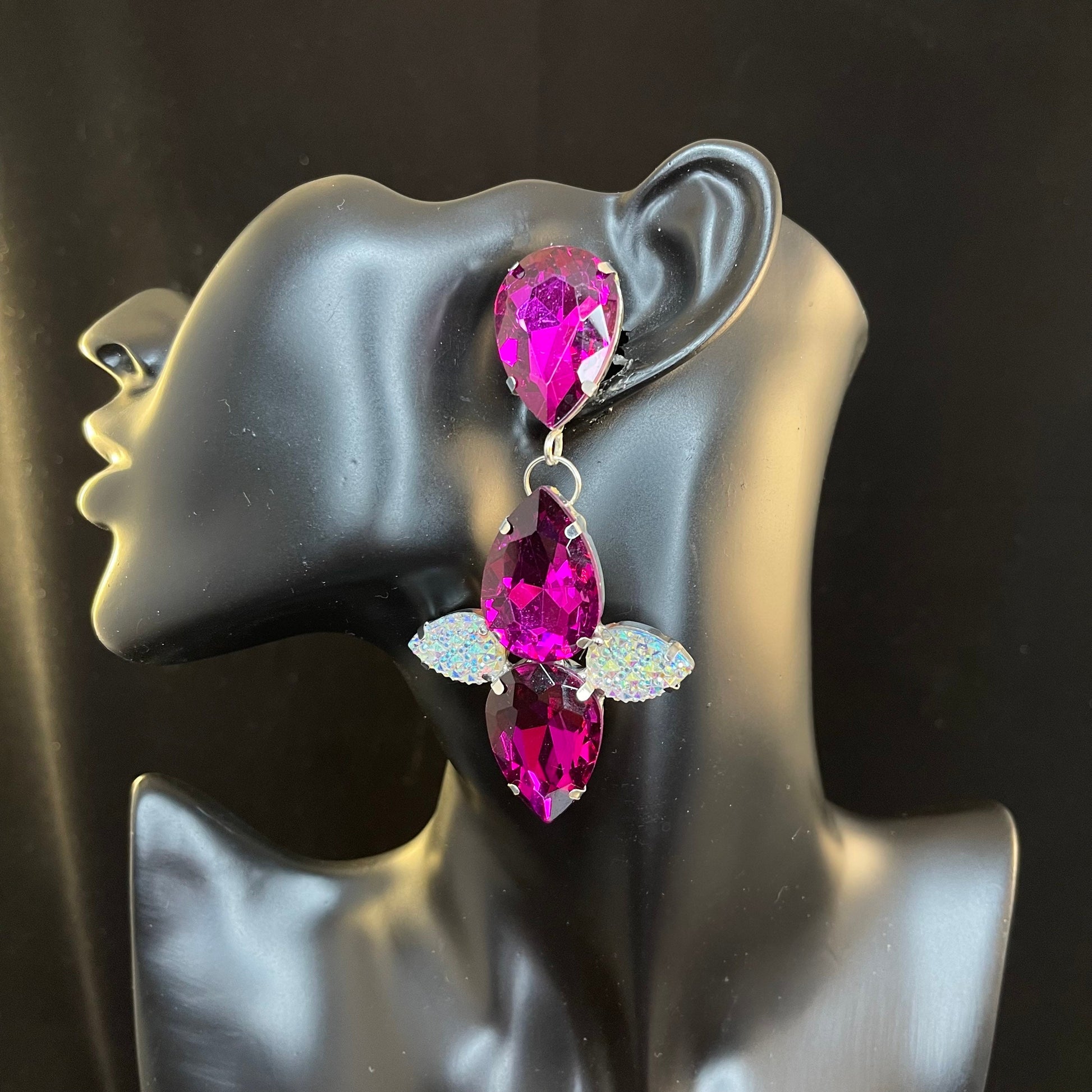 Crystal Earrings / Long Sparkling Clip on or Pierced / Gift / Drag Queen Jewelry / Costume Jewellery