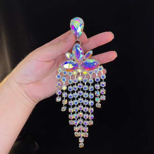 XL Crystal Earrings / Long Sparkling Clip on or Pierced / Gift / Drag Queen Jewelry / Costume Jewellery