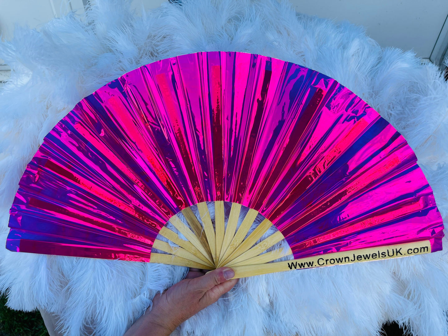 Iridescent pink fan, Drag Queen Bamboo Hand Fan, Fans, Clack Fan, Loud Fan, Bang Fan