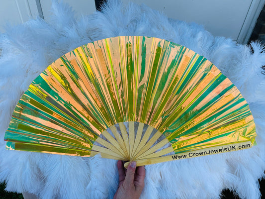 Iridescent golden fan, Drag Queen Bamboo Hand Fan, Fans, Clack Fan, Loud Fan, Bang Fan
