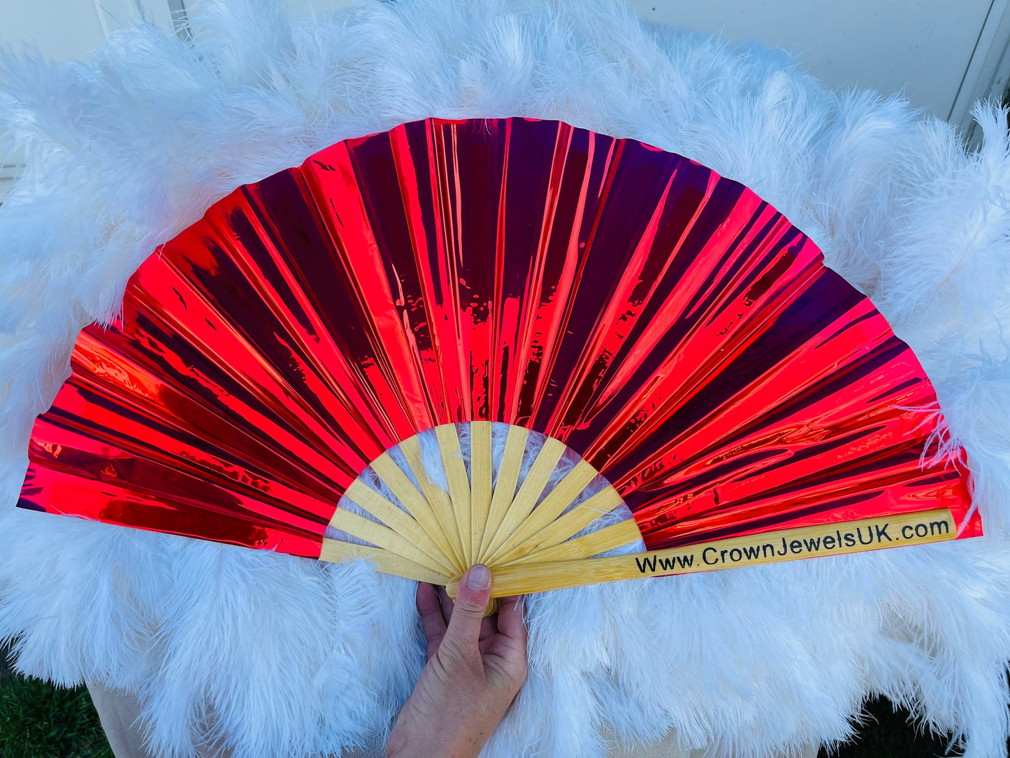 Iridescent Red fan, Drag Queen Bamboo Hand Fan, Fans, Clack Fan, Loud Fan, Bang Fan