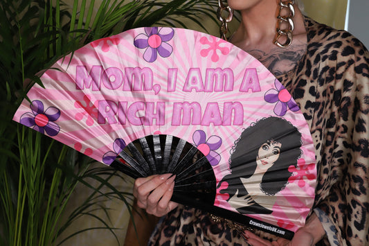 Cher mom I am a rich man Fan, Drag Queen Bamboo Hand Fan, Fans, Clack Fan, Loud Fan, Bang Fan, Alexa