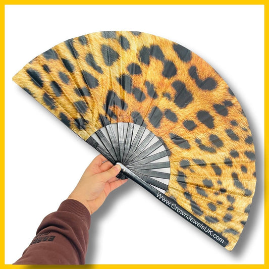 Leopard, print, fan, Drag Queen Bamboo Hand Fan, Fans, Clack Fan, Loud Fan, Bang Fan